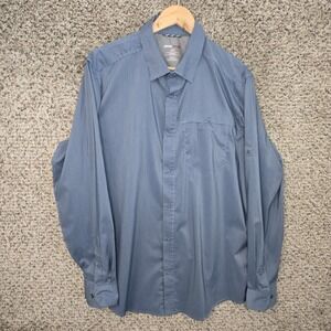 Swiss Tech Shirt Mens Large Blue Snap Button Pocket Long Sleeve Casual